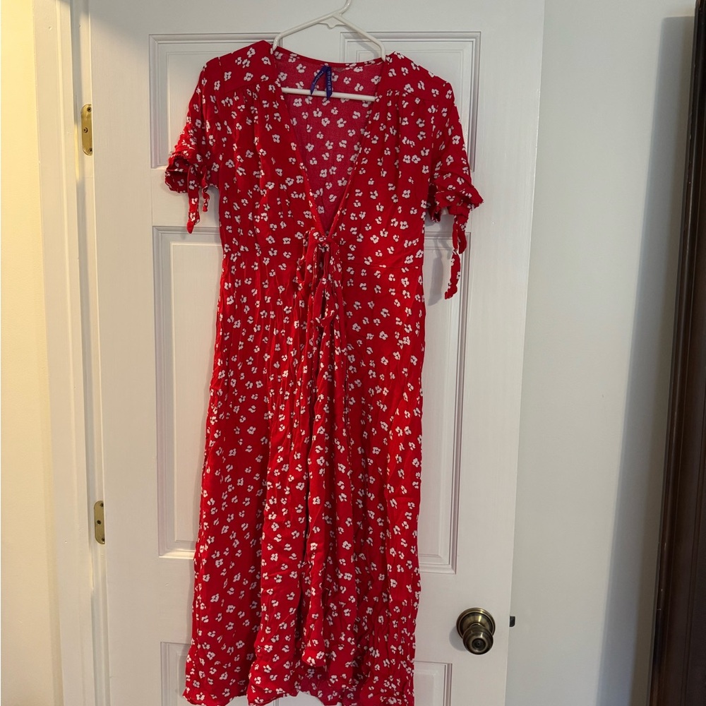 Seraphine Red Dress with White Floral Pattern